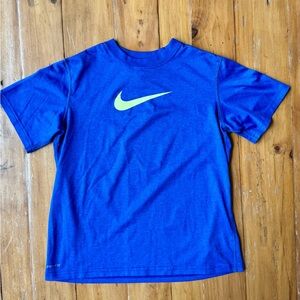 Nike Boys Bright Blue Nike Dri Fit Tee with Neon Logo Size M 8-10